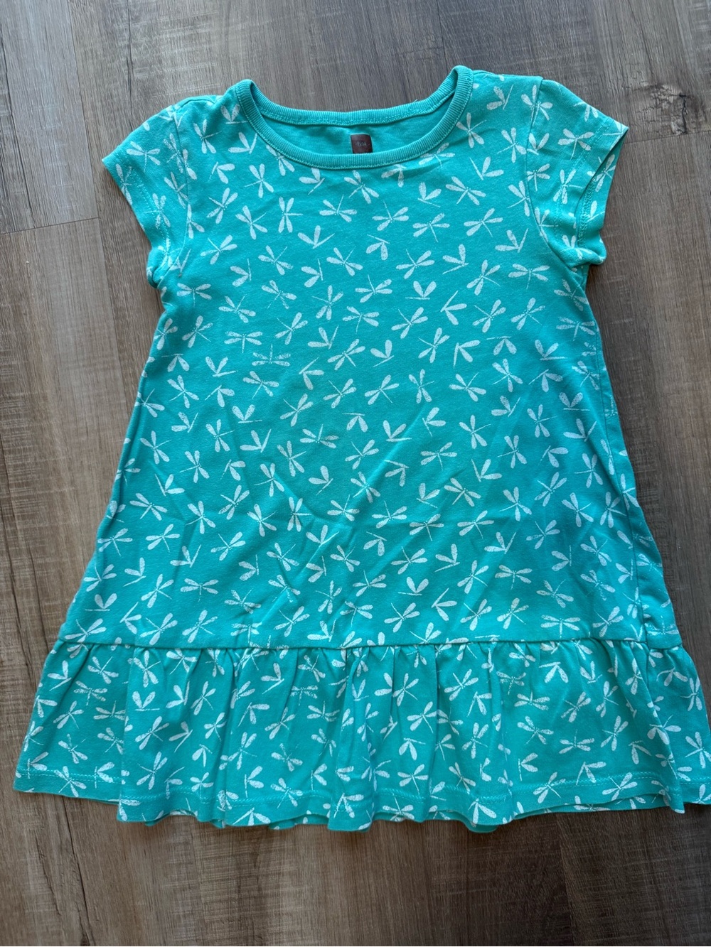 Tea Collection Girls Teal Dragonfly Print Cotton Ruffle Hem Dress Size 3
